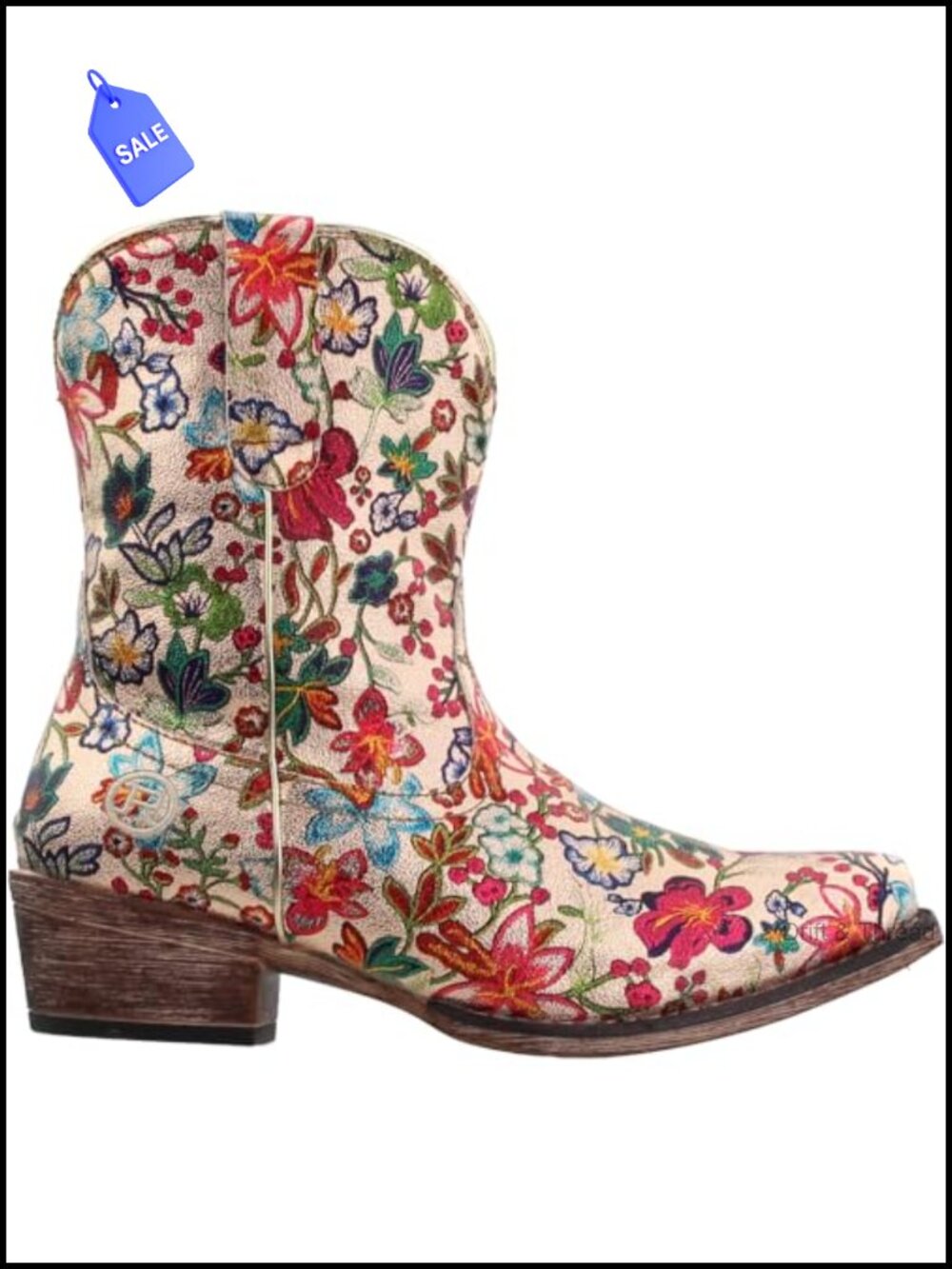 Faux Leather Floral Metallic Snip Toe Ankle Boots Low Heel Casual Pull On